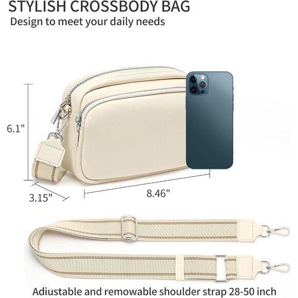 Women's Leather Crossbody Bag Small Purse with Wide Strap for Travel - Picture 3 of 6